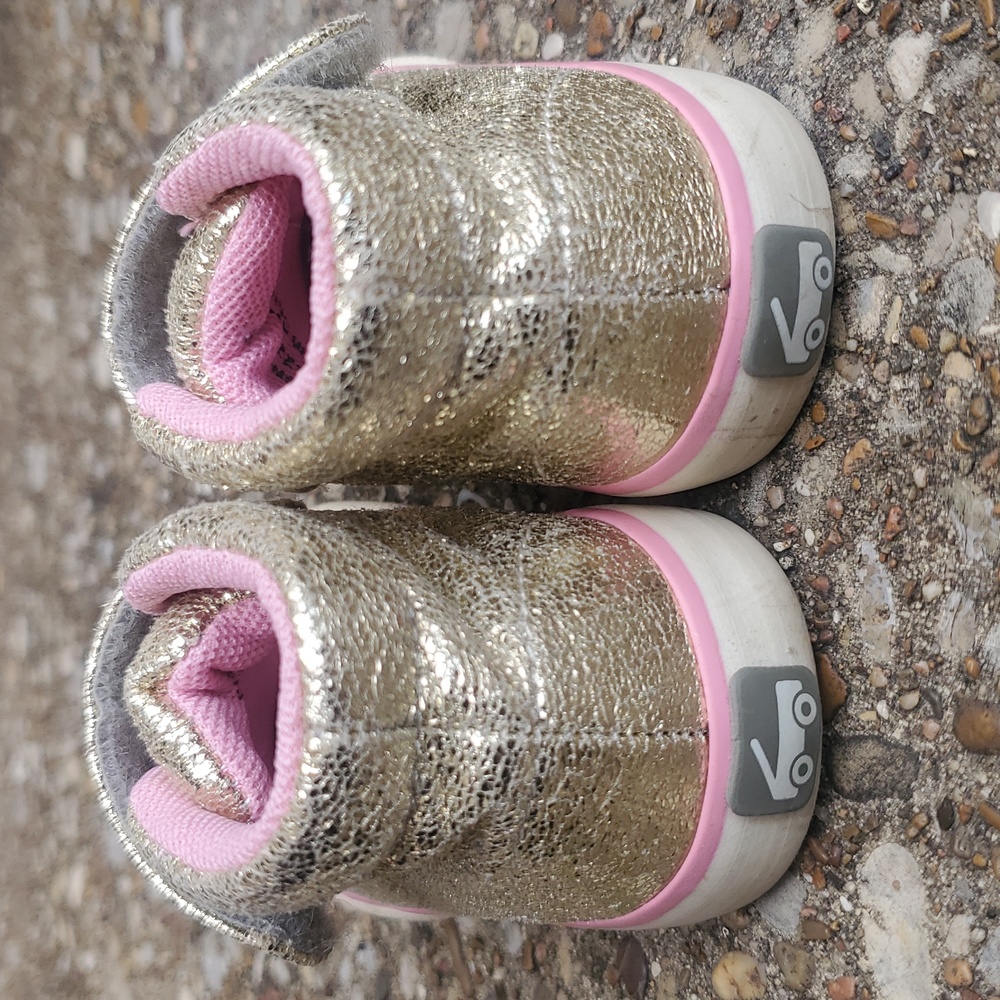See Kai Run Drew Gold Metallic Pink High Top Sneakers Baby 4 Infant Sparkle - Picture 4 of 8